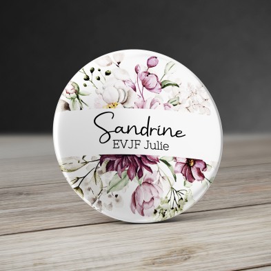 Badge personnalisé Fleurs Aquarelle violet