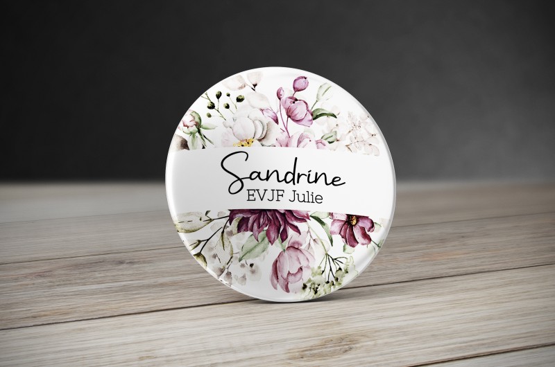 Badge personnalisé Fleurs Aquarelle violet