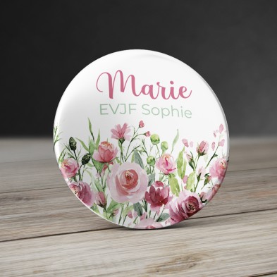 Badge personnalisé Fleurs Aquarelle rose